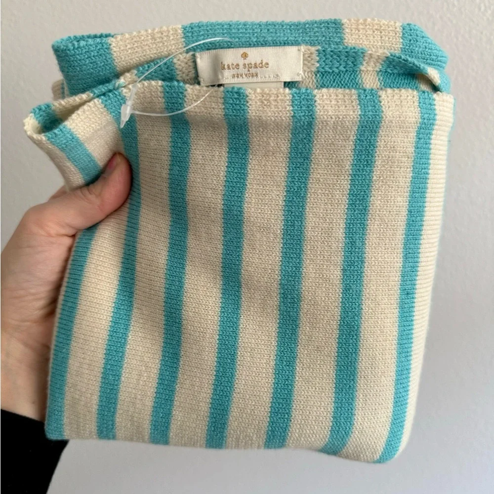 Kate Spade Fall In Line Infinity Scarf 100%‎ Wool Blue & Cream NWOT
